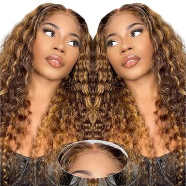 NKTU Glueless Wigs Human Hair Pre Plucked Pre Cut, Highlight Ombre Deep Wave Wigs, 5x5 HD Lace Closure Wigs for Women, No Glue, Beginner Friendly, 180 Density, 18 Inch - Image 1