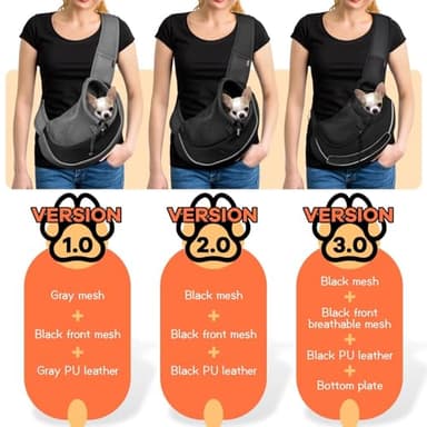 YUDODO Pet Sling Carrier for Small Dogs & Cats – Hands-Free Puppy Carrier with Safety Hook, Large Zipper Pocket, Soft Breathable Mesh, Adjustable Strap & Reflective Strip (Black 2.0 S) - Image 2