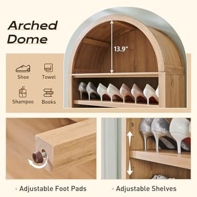 IFGET 71" Tall Arched Bookshelf, 7 Tiers Arch Bookcase with Storage, Modern Farmhouse Book Shelf with Adjustable Shelves, Wood Bookshelf w/Open Display Shelves for Living Room, Office (Natural) - Image 3