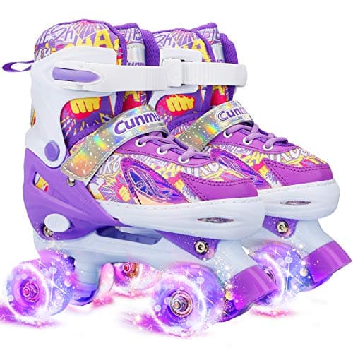 Cunmucu Kids Roller Skates Girls Gifts – 4 Sizes Adjustable Toddler Roller Girls Skates Outdoor Indoor for Youth and Children, Patines para Niñas with Light up Wheels - Image 1