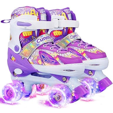 Cunmucu Kids Roller Skates Girls Gifts – 4 Sizes Adjustable Toddler Roller Girls Skates Outdoor Indoor for Youth and Children, Patines para Niñas with Light up Wheels - Image 1