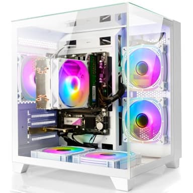 LXZ Desktop PC Computer Ryzen 5-5600GT 8 core 3.6GHz, 16G DDR4 RAM, 512G NVME SSD, Tower Computer with Wi-Fi & 400W Power Supply for Working, Home and Office (White) - Image 1