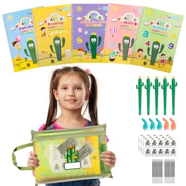 LUCKFUTURE Complete Handwriting Practice for Kids, Grooved Writing Book Magic Copybook, Reusable Writing Practice Calligraphy Workbook, Kindergarten Preschool Learning Activities(Set of 5 books) - Image 1