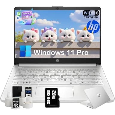 HP 2025 14 inch Everyday Laptop Computer for Student & Business - AI-Powered 1-Y Office 365 • Intel Quad-Core CPU • Ultra-Light • 16G RAM • 384G Storage (128G UFS+256G SD Card) • Win 11 Pro • Silver - Image 1