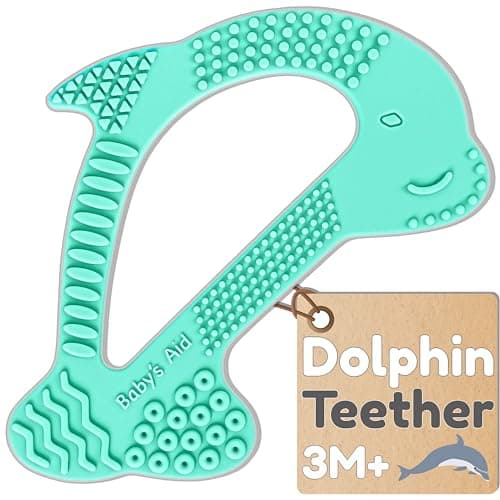 Silicone Baby Teether - Dolphin | 8 Teething Relief Textures, 100% Food-Grade, Easy to Hold & BPA Free Silicone Teethers for Babies, Baby Teething Toys, Soft Chew Toy for Babies Ages 3M+ - Baby’s Aid - Image 1