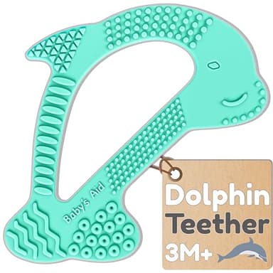 Silicone Baby Teether - Dolphin | 8 Teething Relief Textures, 100% Food-Grade, Easy to Hold & BPA Free Silicone Teethers for Babies, Baby Teething Toys, Soft Chew Toy for Babies Ages 3M+ - Baby’s Aid - Image 1