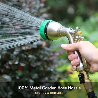 HOSUN Garden Hose Nozzle Sprayer Heavy Duty, 100% Metal Water Hose Nozzle with 7 Spray Patterns, High Pressure Hose Spray Nozzle with Lockable Rear Trigger for Watering Plant & Lawn, Washing Car & Pet - Image 2