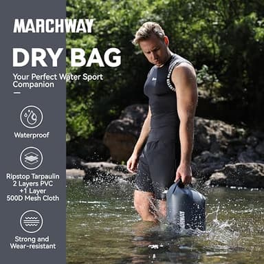 MARCHWAY Floating Waterproof Dry Bag Backpack 5L/10L/20L/30L/40L, Roll Top Sack Keeps Gear Dry for Kayaking, Rafting, Boating, Swimming, Camping, Hiking, Beach, Fishing (Grey, 30L) - Image 2