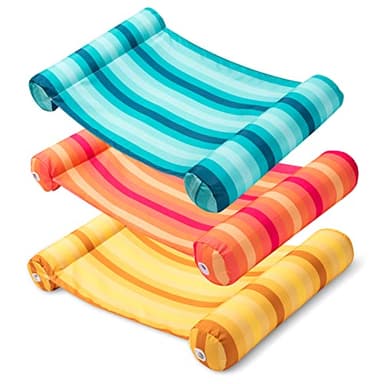 Sloosh 3 Pack 4-in-1 Inflatable Pool Floats - Hammock, Lounges, Saddle, Drifter for Pool, Lake, Beach (Cyan/Orange/Red) - Image 1