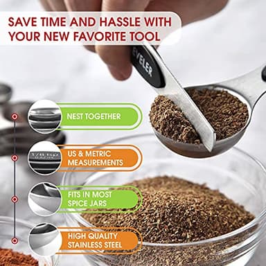 Spring Chef Stainless Steel Magnetic Measuring Spoons Set with Strong N45 Magnets, Heavy Duty Metal Kitchen Gadgets for Baking & Cooking, Fits in Most Kitchen Spice Jars, Set of 8 with Leveler, Black - Image 6