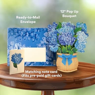 Freshcut Paper Pop Up Cards, Nantucket Hydrangeas, 12 Inch Life Sized Forever Flower Bouquet 3D Popup Greeting Card, Birthday Cards, Thank You Card, Blank Notecard & Envelope - Image 3