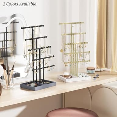 Love-KANKEI Jewelry Organizer Stand,5 Tier Large Necklace Holder with Wood Base,Jewelry holder stand Tree for Display,Bracelets Earrings Rings,Height Adjustable Gift White and Gold - Image 8