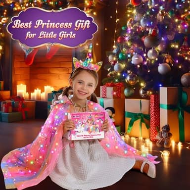 Fedio Princess Dress up for Girls,Unicorn Light up Princess Cape Set,Light up Princess Dress with Unicorn Toys for Girls 3-8 Halloween - Image 7