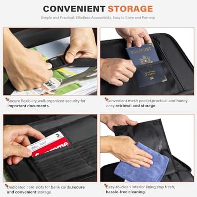 Golkcurx Fireproof Document Box, Multi-Layer Fireproof Important Document Organizer with Lock, File Storage CaseShoulder Strap, Waterproof Document Safe Portable Travel Home Organizer Bag (Black) - Image 6