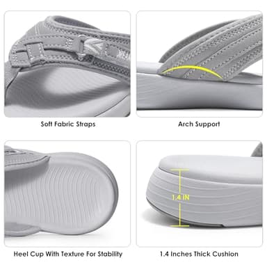 DREAM PAIRS Women's Arch Support Flip Flops Comfortable Thong Sandals,Size 8.5,Grey,Breeze-1 - Image 3