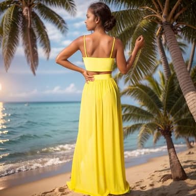 Women Sexy 2 Piece Outfits Dress Chiffon Strap Deep V Neck Bra Crop Top High Split Maxi Dresses Skirt Set Swimwear Cover Ups Yellow M - Image 2