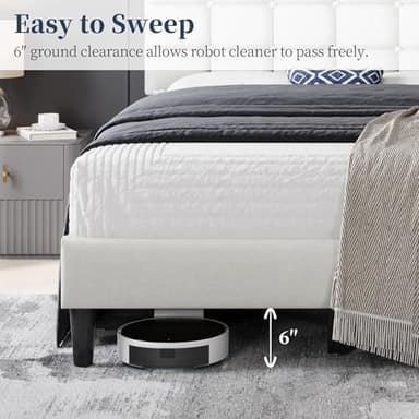 Yaheetech Upholstered Bed Frame, Modern Full Bed Platform with Square Stitched&Button Tufting Headboard Height Adjustable, Wooden Slats Support, No Box Spring Needed, Full Size, Beige - Image 7
