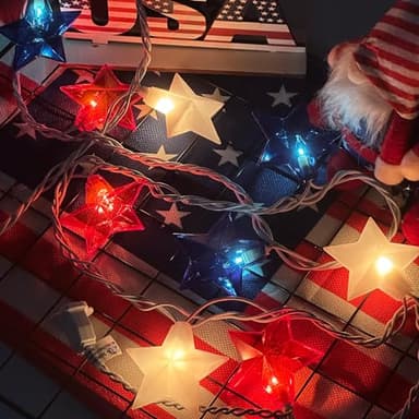 Red White and Blue Star Lights,8.5ft LED Waterproof 10 Star String Lights for 4th of July Decorations,Fairy Lights Perfect for Indoor Outdoor Independence President Patriotic Theme Memorial Day Decor - Image 4
