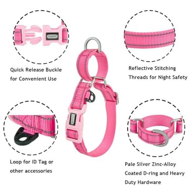 YUDOTE Reflective Martingale Collar for Dogs with Quick Snap Buckle Anti-Pull Nylon Safe Slip Collars for Easy Walking,Hot Pink,Large - Image 2