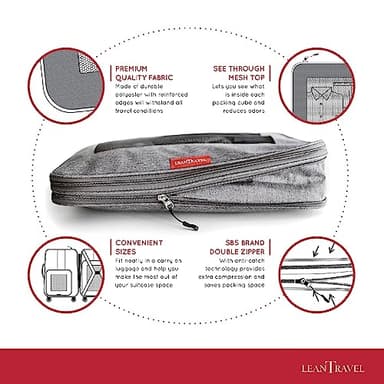 LeanTravel Compression Packing Cubes for Travel Organizers with Double Zipper (6-Pack (2L+2M+2S), Black) - Image 7