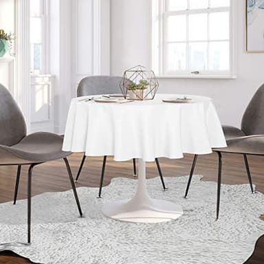 sancua 60 Inch Round Tablecloth (Fits 20-48 Inch Tables), Water Resistant Spill Proof Washable Polyester Table Cloth Decorative Fabric Table Cover for Dining, Buffet Parties and Camping, White - Image 4