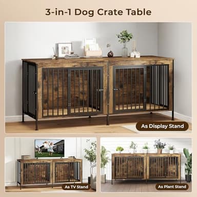 78 Inch Dog Crate Furniture for 2 Dogs,Extra Large Double Dog Kennel Furniture with Removable Divider, XXL Thick Wooden Dog Cage TV Stand - Image 4