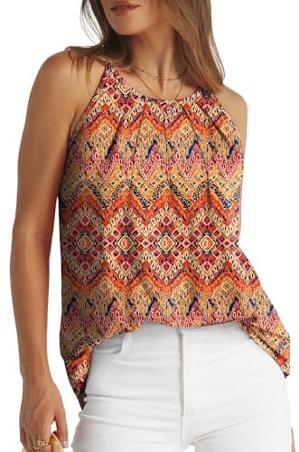 WIHOLL Boho Tops for Women 2025 Summer Vacation Outfits Loose Fit High Neck Tank Tops M - Image 2