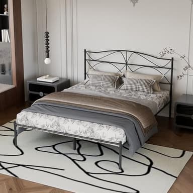 VECELO Full Size Metal Platform Bed Frame with Headboard and Footboard,Sturdy Slats Support Mattress Foundation, No Box Spring Needed,Dark Black - Image 4