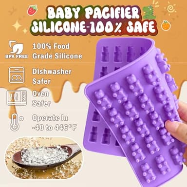 Gummy Bear Molds Silicone Mini Size, Non-Stick Chocolate Candy Gummy Mould for Kid with 2 Droppers Including Dinosaur, Bear, Hearts and Donut Shape 201 Cavities - Image 3