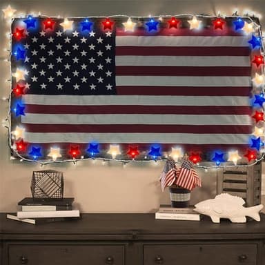 Red White and Blue Star Lights,8.5ft LED Waterproof 10 Star String Lights for 4th of July Decorations,Fairy Lights Perfect for Indoor Outdoor Independence President Patriotic Theme Memorial Day Decor - Image 6