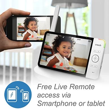 VTech RM7764-2HD Smart WiFi 2 Camera BabyMonitor, 360° Pan&Tilt, 10X Zoom, 7” HD Display & NightVision, Soothing Sounds, 2-Way Talk, Temperature & Motion Detection - Image 3