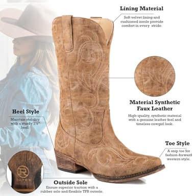 ROPER womens Riley Western Boot, Tan, 8.5 US - Image 6