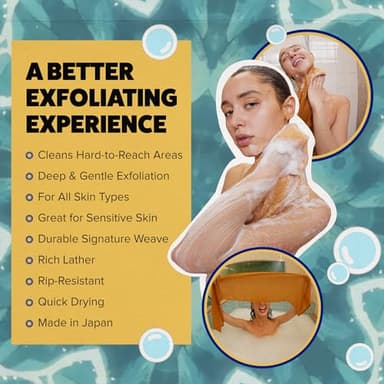 GOSHI Exfoliating Shower Towel - Rip-Resistant Exfoliating Washcloth for All Skin Types - Marigold Yellow - Made in Japan - Image 3