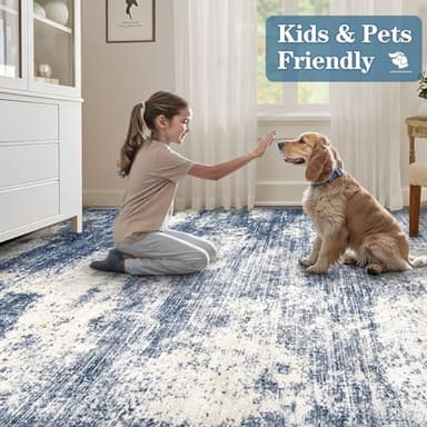 5x7 Area Rugs for Living Room: Washable Modern Abstract Rug Soft Non Slip Rug Indoor Low Pile Carpet for Bedroom Dining Room Home - Blue - Image 4