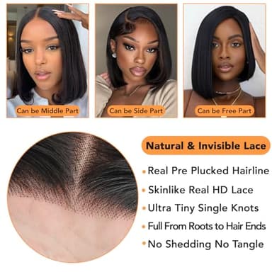 Bob Wig Human Hair 12 Inch 13x4 Lace Front Wigs Human Hair Pre Plucked 180% Density Short Straight Bob Wig Natural Color Glueless Bob Wigs for Black Women - Image 6