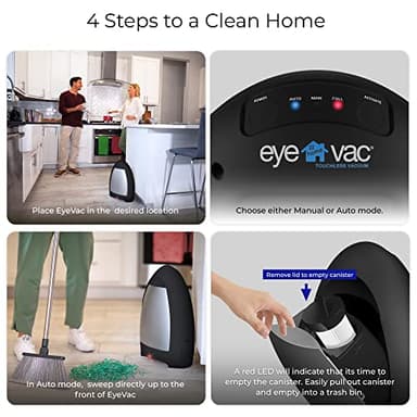 EyeVac Home Touchless Vacuum Automatic Dustpan - Great for Sweeping Pet Hair Food Dirt Kitchen - Ultra Fast & Powerful, No More Bending Down, Bagless, Corded, Automatic Sensor, 1000 Watt (Matte Black) - Image 4