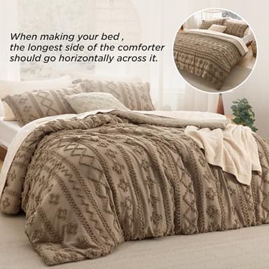 Bedsure Tufted Boho Comforter Set King Size - Light Brown Boho Bed Set, GentleSoft™ 3 Pieces Farmhouse Shabby Chic Embroidery Bedding, Gifts for Woman, Jacquard King Comforter for All Seasons - Image 2