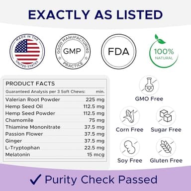 GOODGROWLIES Advanced Calming Chews for Dogs - Hemp Treat + Melatonin + Valerian - Relaxing Bites - Calming Care - Anti-Anxiety & Stress Relief - Made in USA - Calm, Sleep Aid, Storms - 60Ct - Image 5