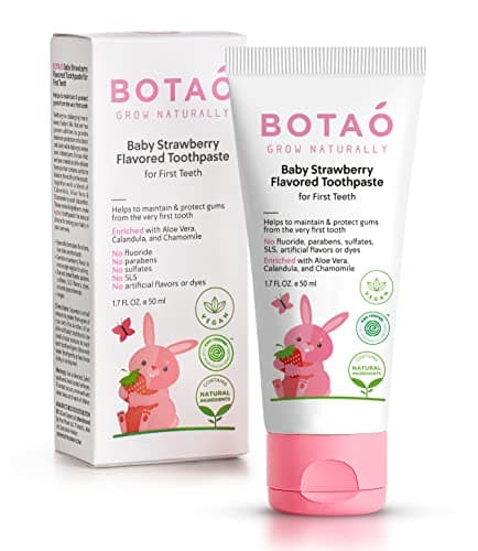 BOTAO Fluoride Free Baby Toothpaste | Strawberry Flavored - Organic Training Natural Toddler Toothpaste for Toddlers | EWG Verified, Vegan, SLS Free, Safe to Swallow, Aloe Vera -1.7Oz - Image 1