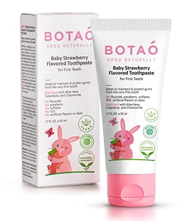 BOTAO Fluoride Free Baby Toothpaste | Strawberry Flavored - Organic Training Natural Toddler Toothpaste for Toddlers | EWG Verified, Vegan, SLS Free, Safe to Swallow, Aloe Vera -1.7Oz - Image 1