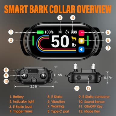 SKBAK Smart Dog Bark Collar - for Small Medium Large Dogs 10-100lbs, Automatic Dog Training Collar to Decrease Barking, Anti Barking Device with 4 Training Modes, More 8 Sensitivity Levels, Black - Image 8