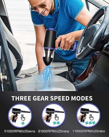 CLEVAST Compressed Air Duster - 3 Gear 110000RPM Electric Air Duster, 3 in 1 Versatile with LED - Cordless Dust Blower & Mini Vacuum & Inflating for PC, Computer, Keyboard, Rechargeable Canned Air - Image 2