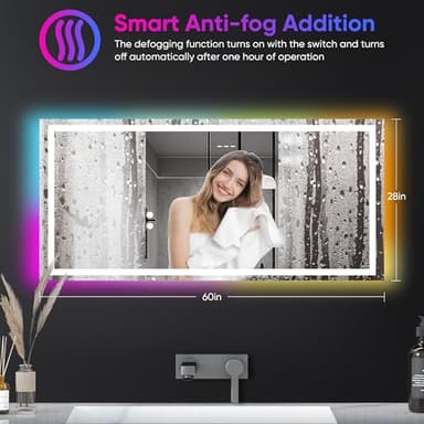 Antok 28"x 60" LED Bathroom Mirror with Lights, Anti-Fog, Dimmable, Lighted Vanity Mirror with Tempered Glass, Memory Function, 11 Light Modes, Safe Use, Horizontal, Vertical - Image 6