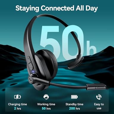 Sarevile Bluetooth Headset with USB Dongle for Computer, Single-Ear Wireless Headset with Noise Cancelling Microphone for Office & Truckers, Bluetooth V5.2 with Mute Button for Work - Image 4