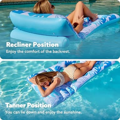 SLOOSH Adjustable Backrest Pool Floats - Tropical Leaves Pool Lounger Floaties Adults with Cup Holders, Inflatable Tanning Float Rafts Chair Beach Lake Lounge Floating Above Water Keep Cool (Blue) - Image 4