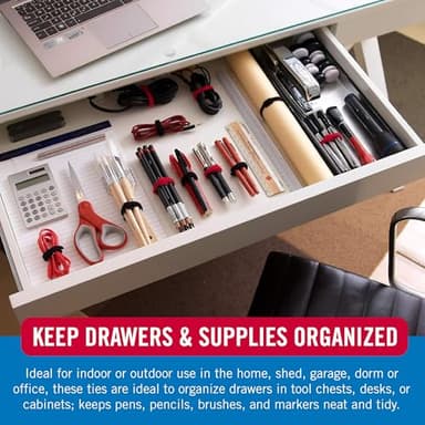 VELCRO Brand 150pk Cable Ties Value Pack, 8in | Stocking Stuffer Gifts for Tech Lovers | For Wire Management and Cord Organizer | Replace Zip Ties with Reusable Straps, Reduce Waste - Image 5