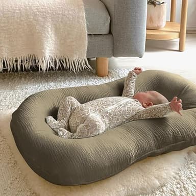 guruixu Muslin Baby Lounger Cover 2 Pack, 100% Cotton Infant Lounger Cover, Soft & Breathable Replacement Slipcover, Compatible with Snuggle Me Newborn Lounger (Dark Olive,Cream) - Image 3