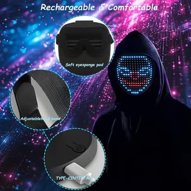 JDBMAOYE Led Mask, Lighted Up Mask with Gesture Sensing,Led Mask Costume for Halloween Costume,Masquerade,Cosplay Party - Image 7
