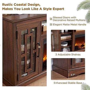 JXQTLINGMU Fireplace TV Stand with 36" Electric Fireplace for 80 Inch TV, Farmhouse 32" Tall Highboy Entertainment Center w/6 Shelves, Modern Media Console w/Storage for Living Room, Brown - Image 4