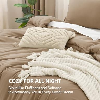 Litanika Comforters Taupe Super King Size, 3 Pieces Lightweight Solid Bedding Set & Collections, All Season Fluffy Bed Set (120x120In Comforter & 2 Pillowcases) - Image 7